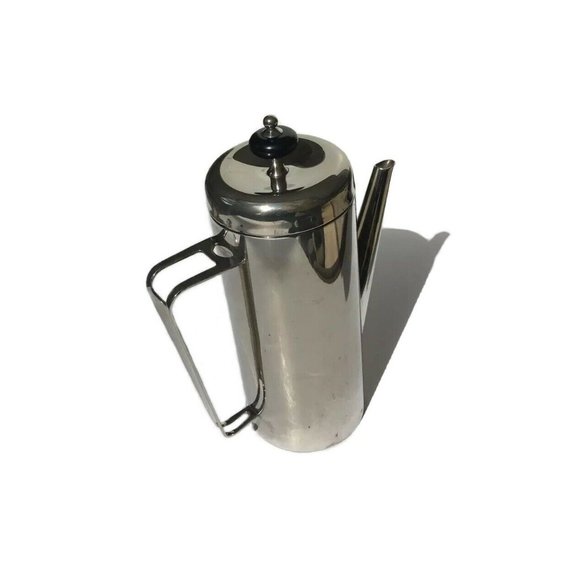 Vintage Art Deco Style Silver Plated Geometric Lines Coffee Teapot 8 1/2” Tall - Picture 3 of 7